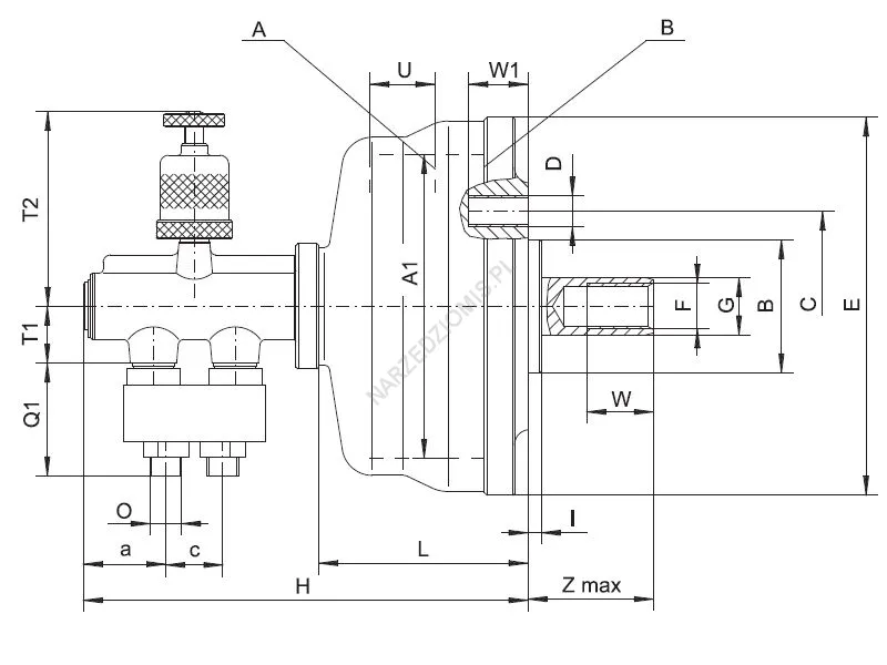 Rysunek techniczny: Cylinder pneumatyczny bez przelotu, 1 tłokowy T.1202 200 - BISON-BIAL